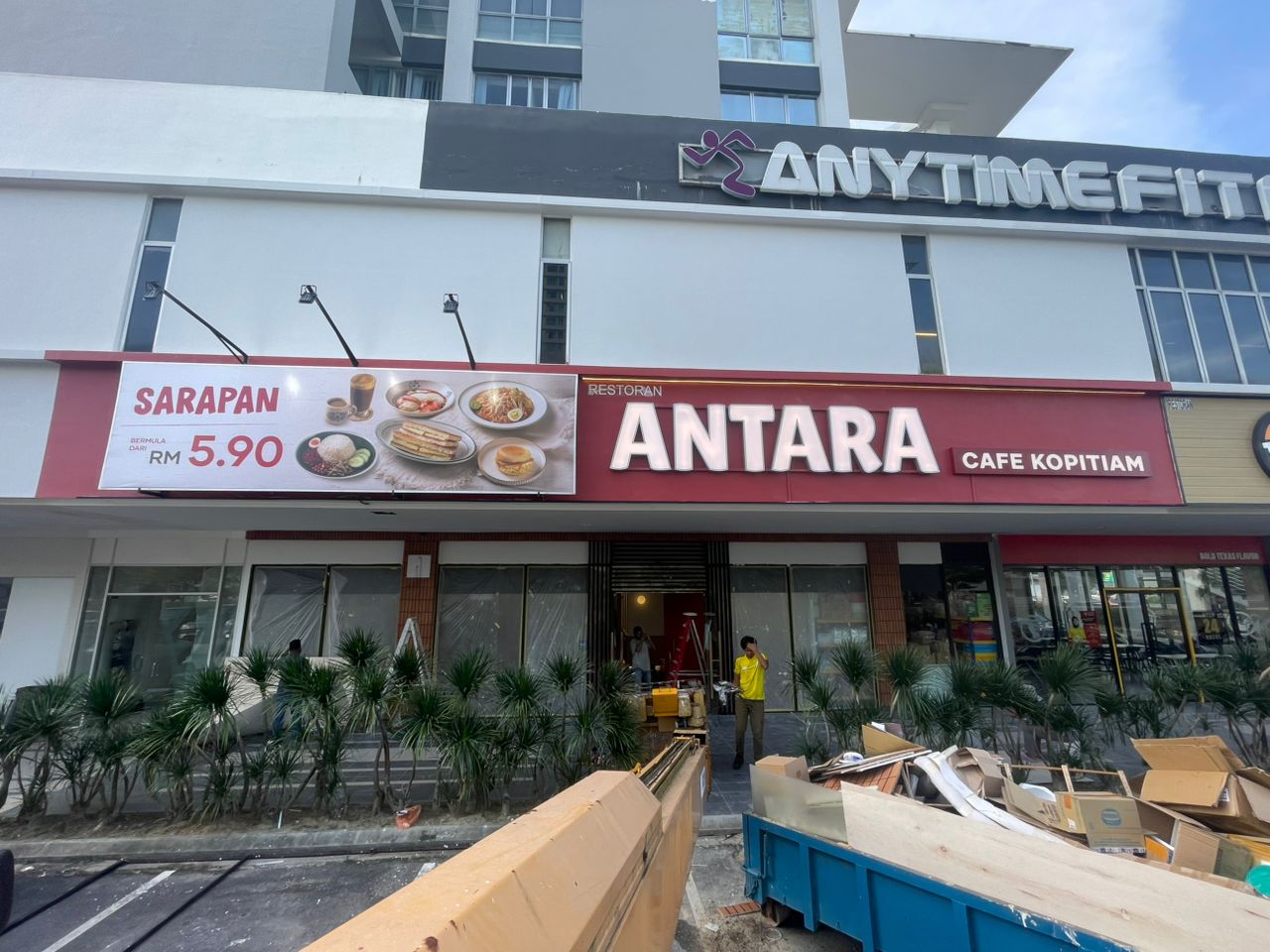 Antara Cafe Kopitiam main outdoor frontlit aluminium box-up signboard Setia Tropika JB