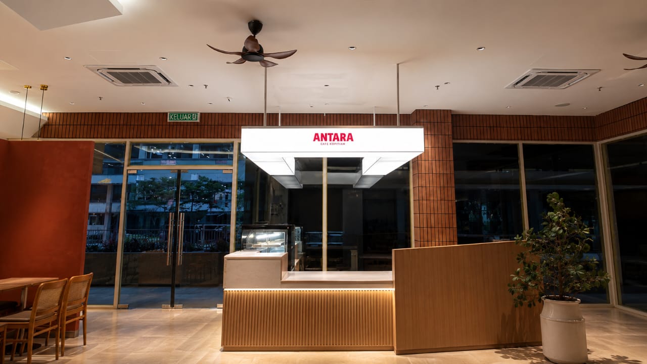 Antara interior counter area with crystal lightbox and U-shape lightbox installed