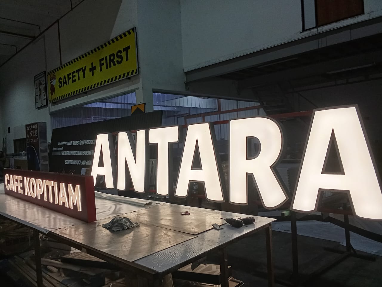 Antara complete signboard set ANTARA letters and CAFE KOPITIAM lightbox production
