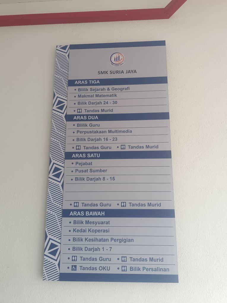 SMK Suria Jaya full building floor directory signage board all levels