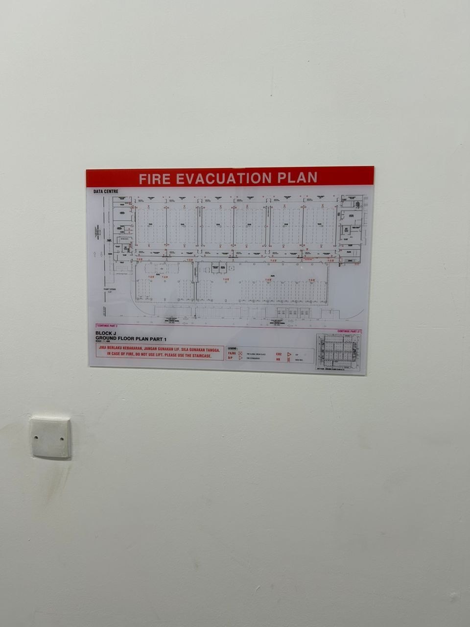 Fire Evacuation Plan board data centre Block J Ground Floor DayOne Johor
